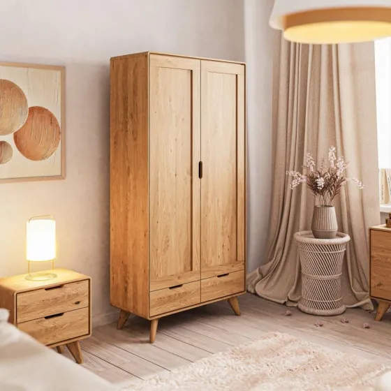 Armoire chêne massif 2 tiroirs 2 portes collection Sven