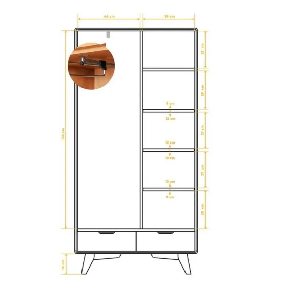 Armoire en chêne massif avec penderie collection Sven