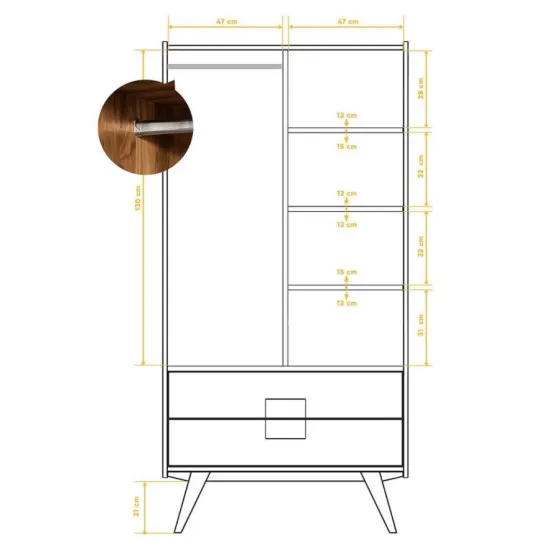 Armoire en chêne massif  100x65x200 cm collection Vintage