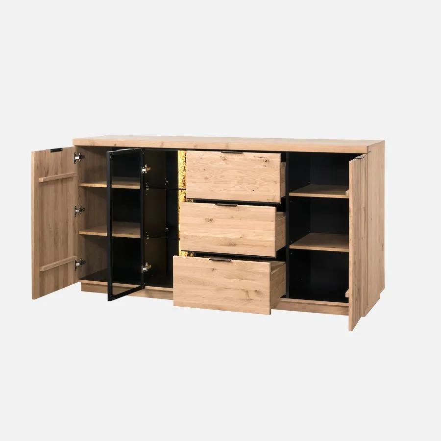 Buffet chêne clair portes et 3 tiroirs collection Bianco