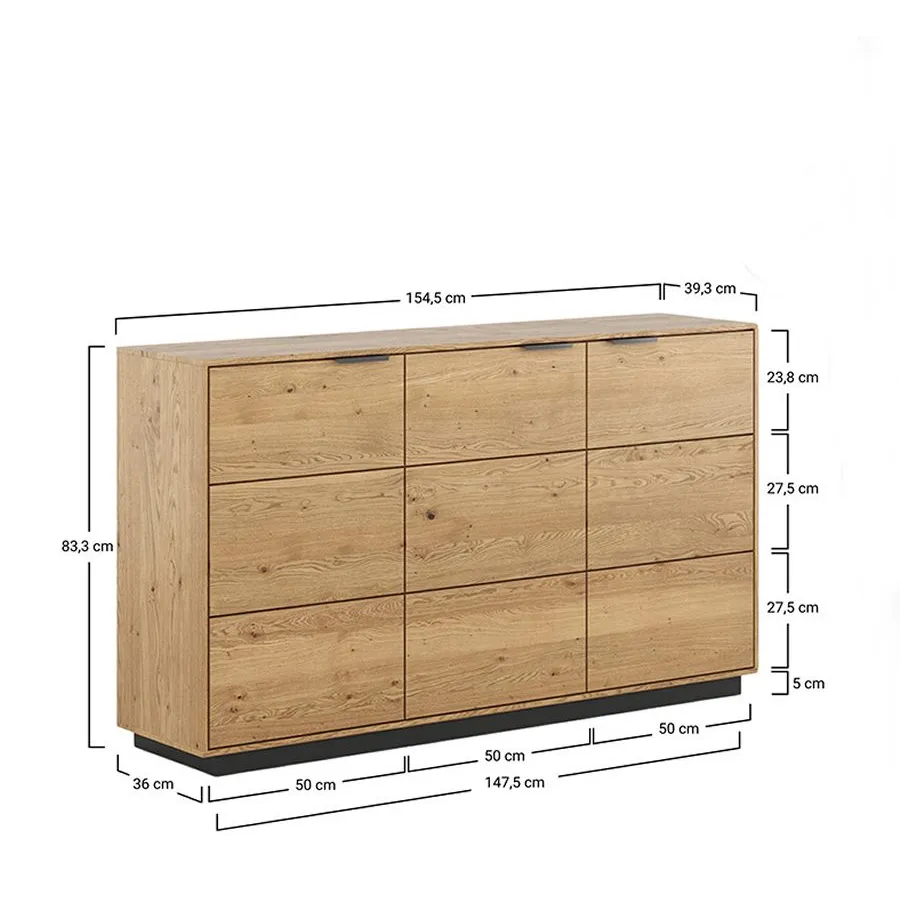 Dimensions buffet en chêne massif naturel collection Goya