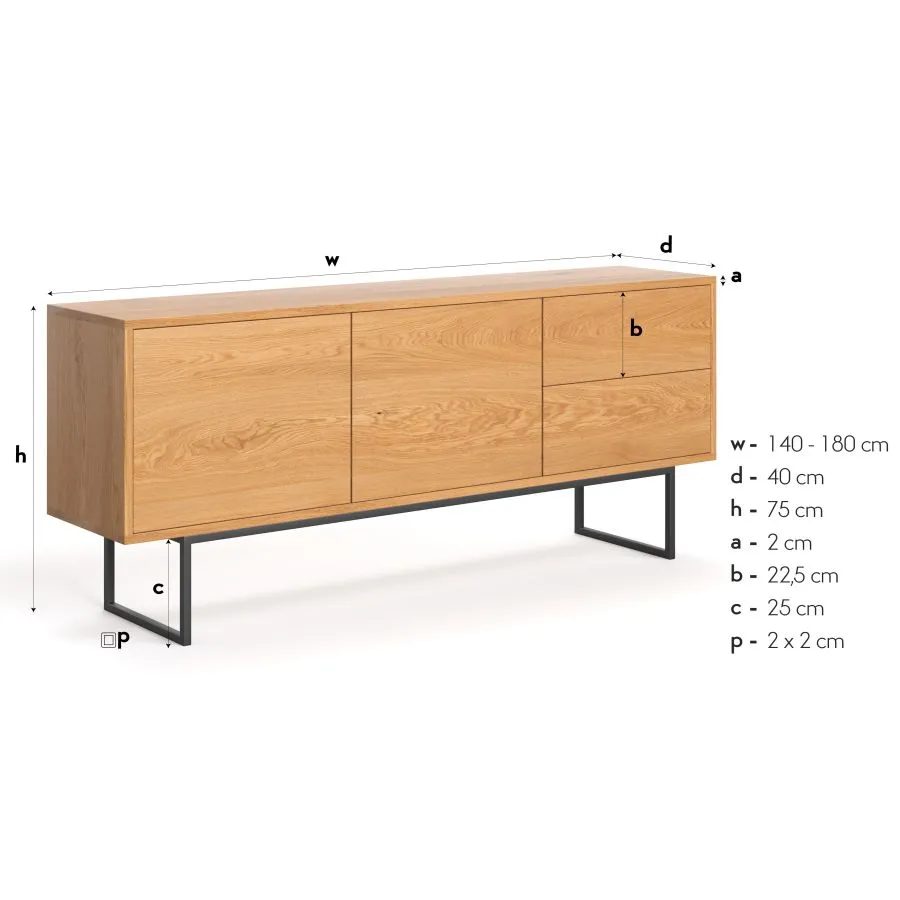 Dimensions buffet chêne massif bas collection Mill