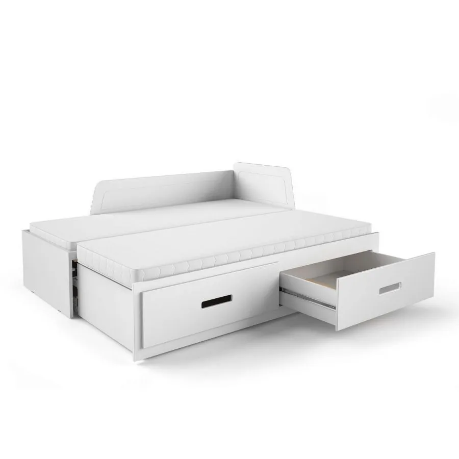 lit gigogne en pin blanc avec tiroir de rangement collection TOM