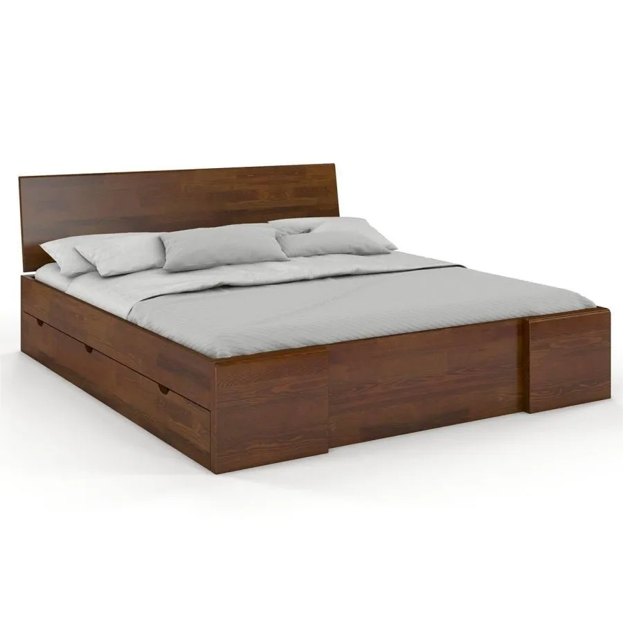 Lit tiroir bois pin massif rangement finitions naturel noyer NOVA