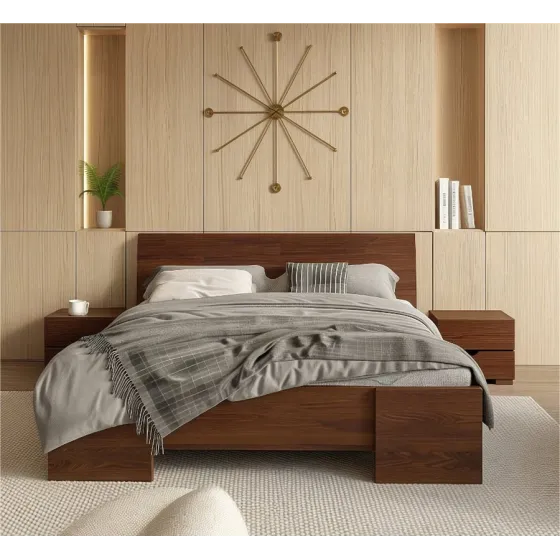 Lit en bois pin coloris noyer collection NOVA