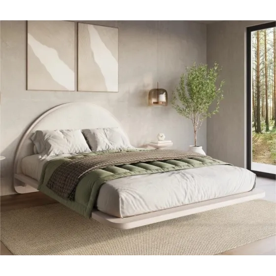 Lit design bois blanchi flottant collection   MONOKO