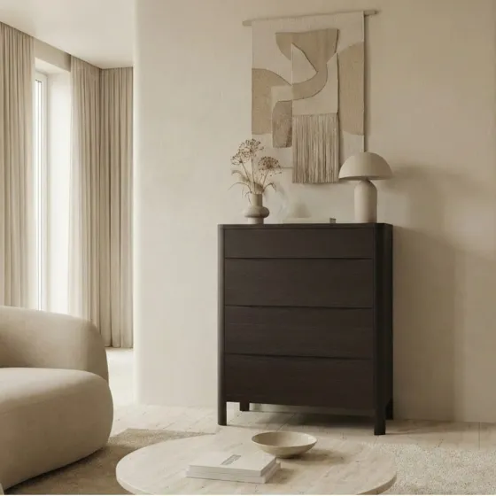 Commode bois massif haute 4 tiroirs collection MOOD