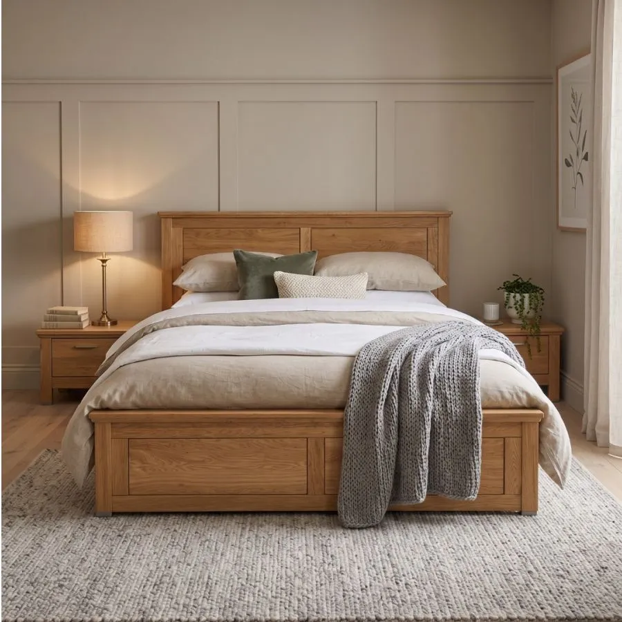 Lit coffre bois chêne massif 140x200 collection ROMA