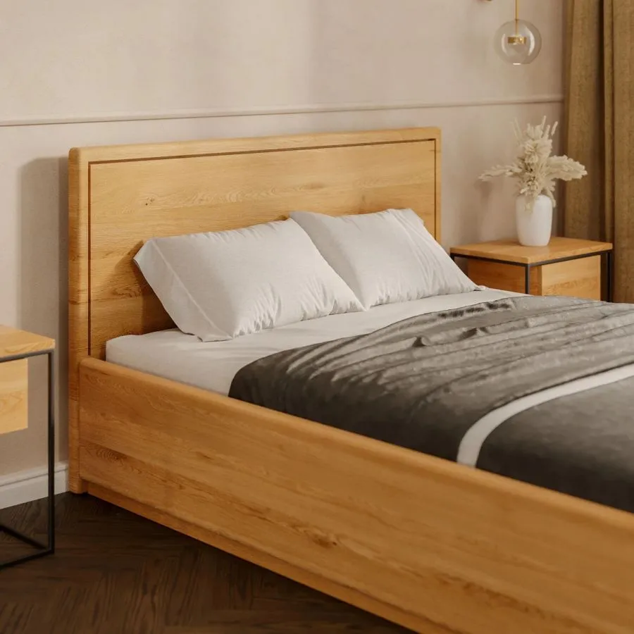 Lit bois massif 200x200 avec coffre collection Vancouver SLIM