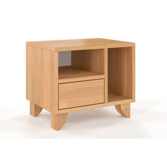 Table de chevet en bois massif 1 tiroir et 2 niches collection KIRU