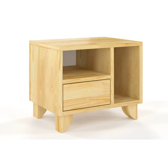 Table de chevet en pin naturel avec niches de rangement KIRU