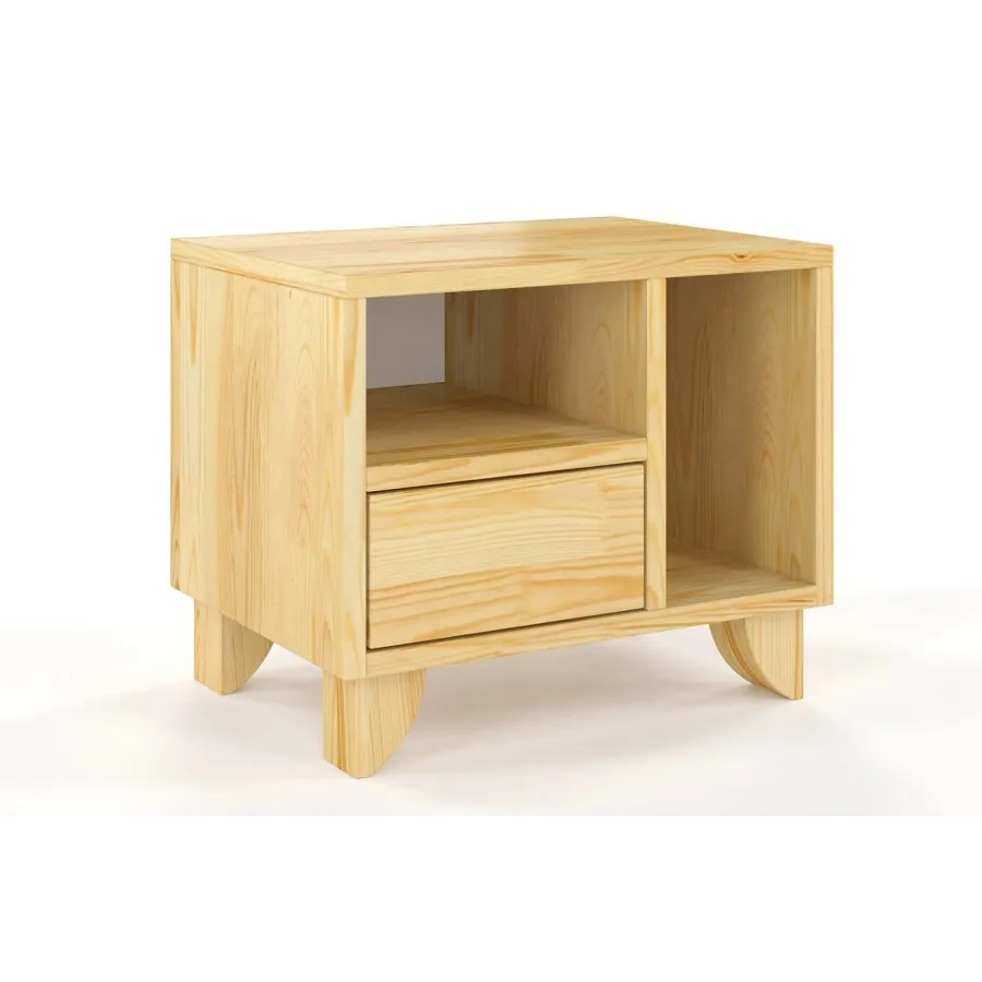 Table de chevet en pin naturel avec niches de rangement KIRU