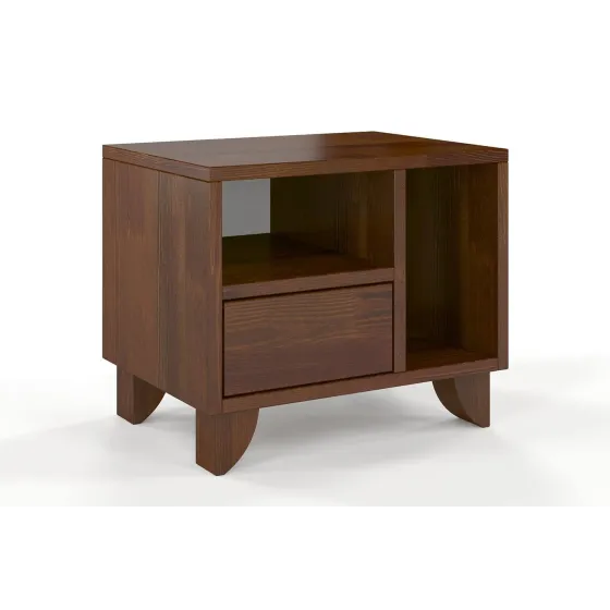 Table de chevet en pin noyer avec rangements collection KIRU