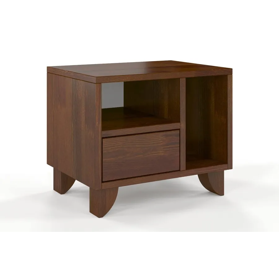 Table de chevet en pin noyer avec rangements collection KIRU