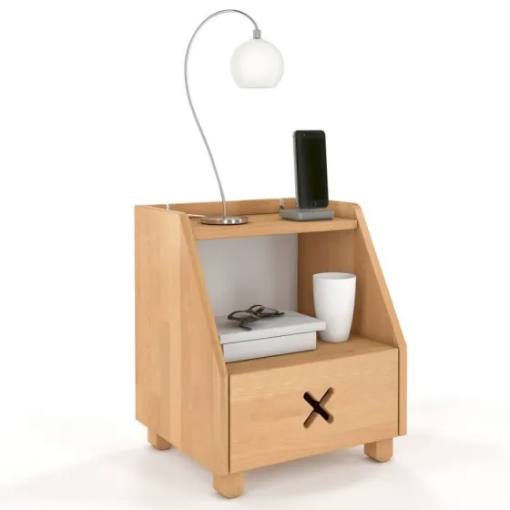 Table de chevet en bois massif avec rangements collection NIKO