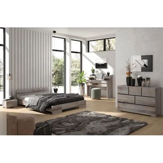 Lit chêne massif blanchi pour chambre collection INDIGO