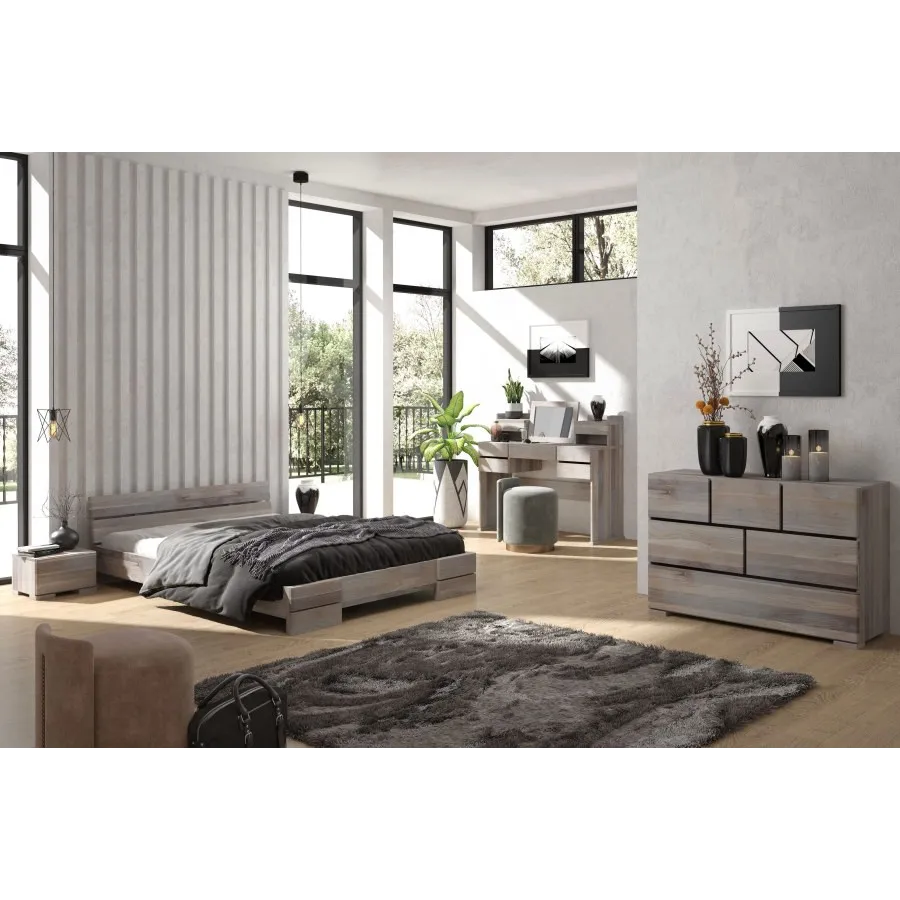 Lit chêne massif blanchi pour chambre collection INDIGO