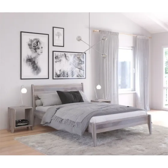 Lit en chêne blanchi chambre adulte  collection VENISE
