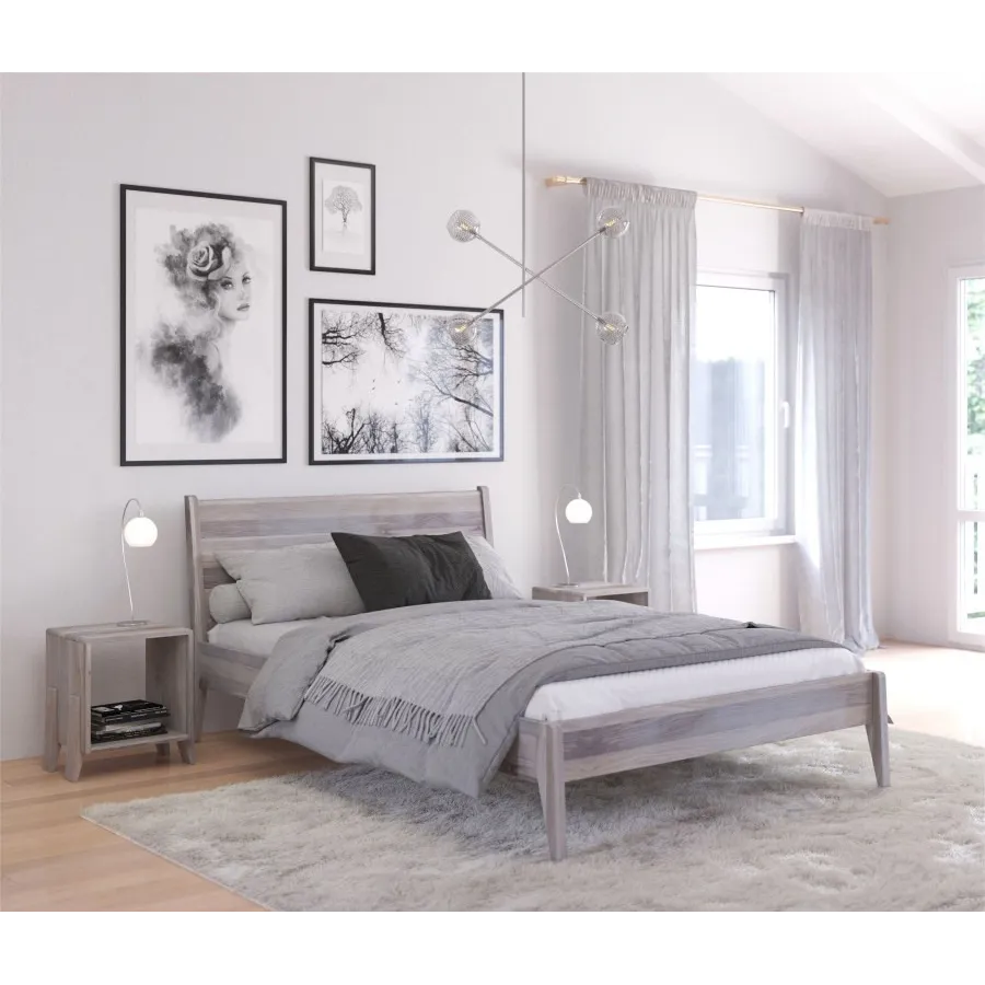 Lit en chêne blanchi chambre adulte  collection VENISE