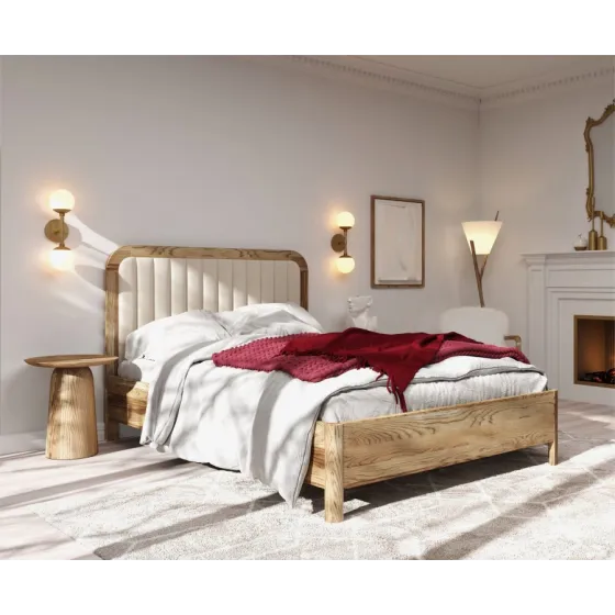 Lit en chêne massif brossé chambre adulte collection VERDE
