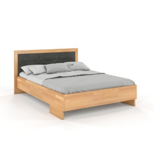 Lit en bois avec tête de lit tissu